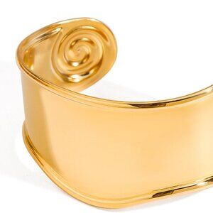 Gold Chunky Wide Open Steel Cuff Bracelet for Women with Swirl Pattern Elegant J